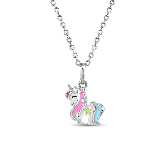 Rainbow Mane Unicorn Girls Pendant Necklace