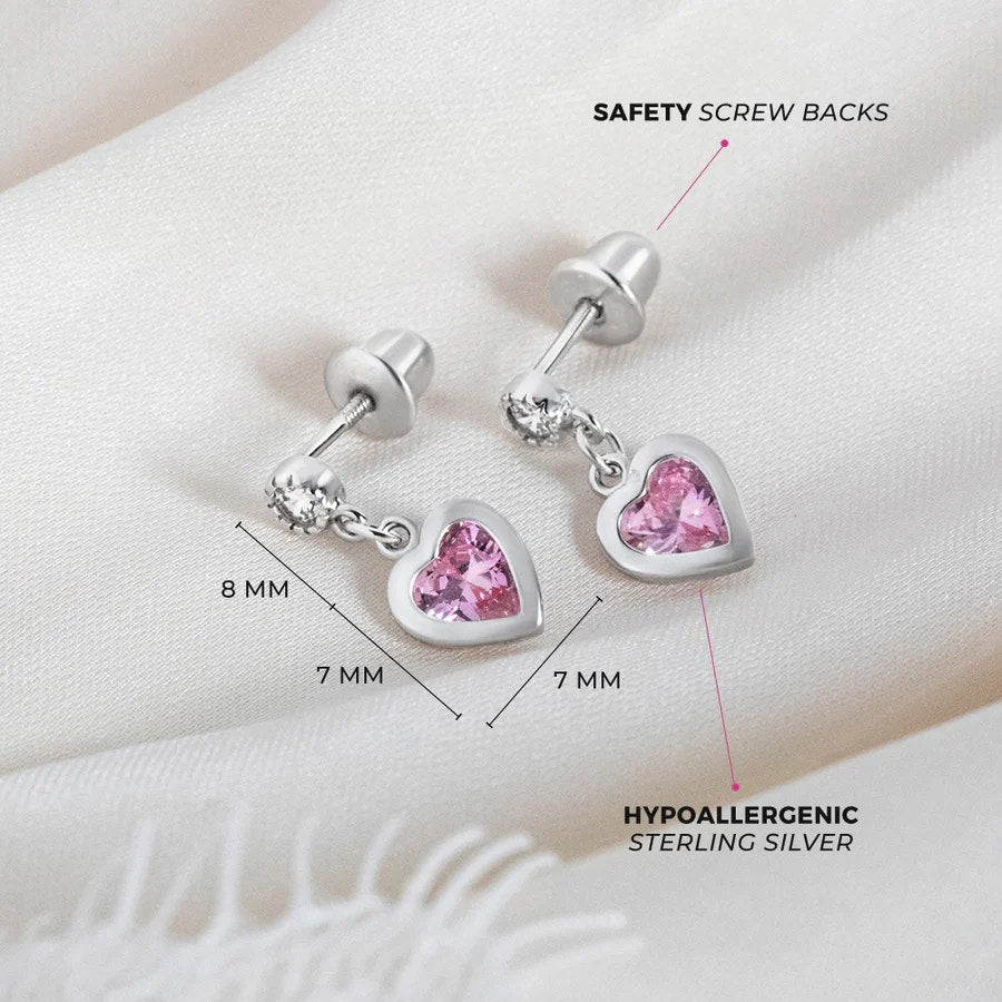 My First Dangle Hearts Earrings - Sterling Silver