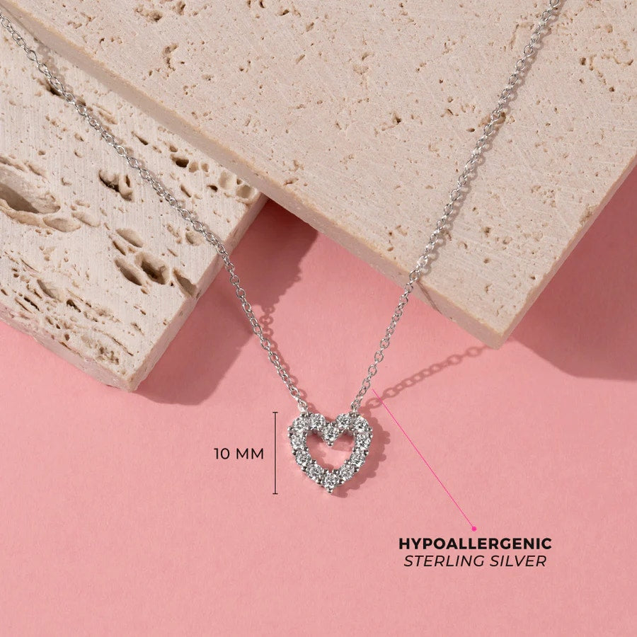 Open CZ Heart Pendant/Necklace - Sterling Silver