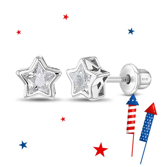 CZ Birthstone Star Girl Earrings