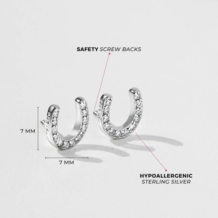 Jeweled Horseshoe Earrings - Sterling Silver