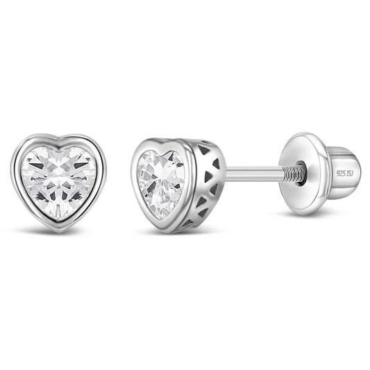 CZ Birthstone April Diamond Aries Earrings - Sterling Silver