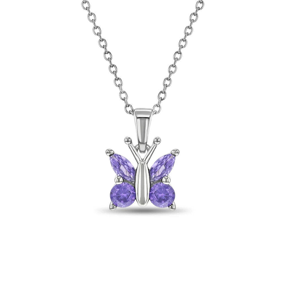 CZ Butterfly Pendant/Necklace - Sterling Silver