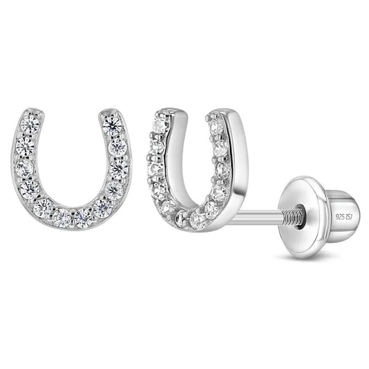 Jeweled Horseshoe Earrings - Sterling Silver