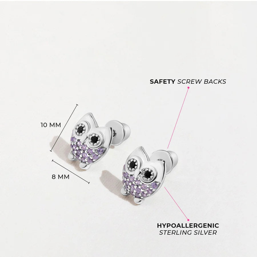 Hoot CZ Owl Baby / Toddler / Kids Back - Sterling Silver