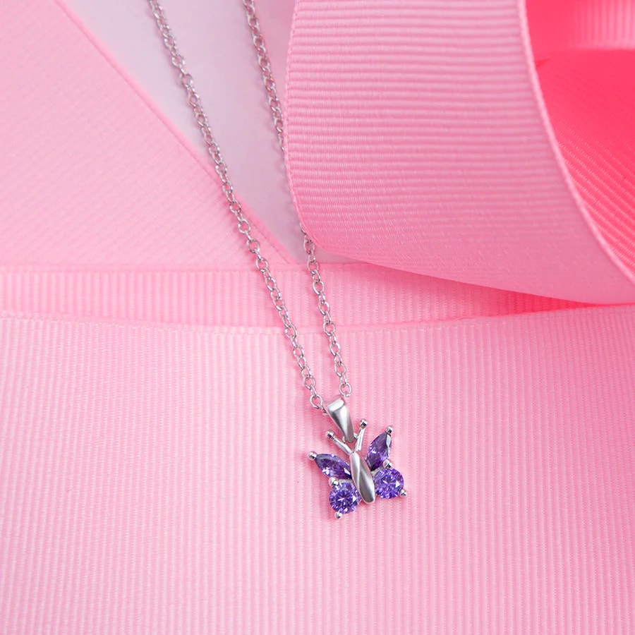 CZ Butterfly Pendant/Necklace - Sterling Silver