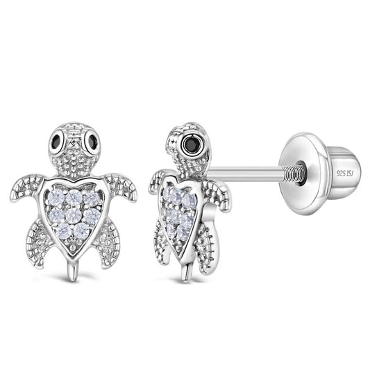 Adorable Turtle Clear Earrings - Sterling Silver