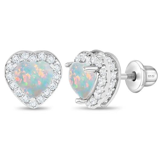 Opal CZ Heart Girls Earrings