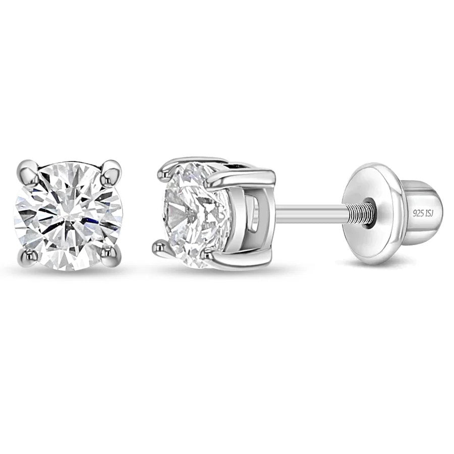 Classic Setting Solitaire 4mm Earrings - Sterling Silver