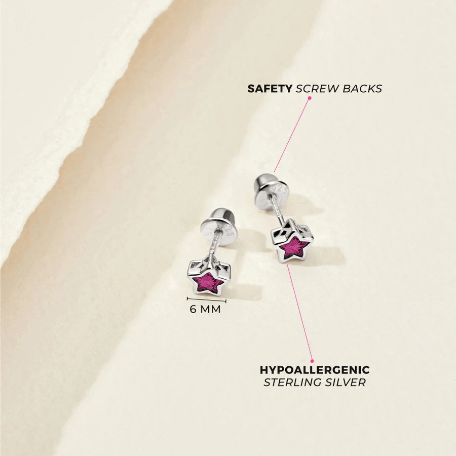 CZ Birthstone Star Girl Earrings