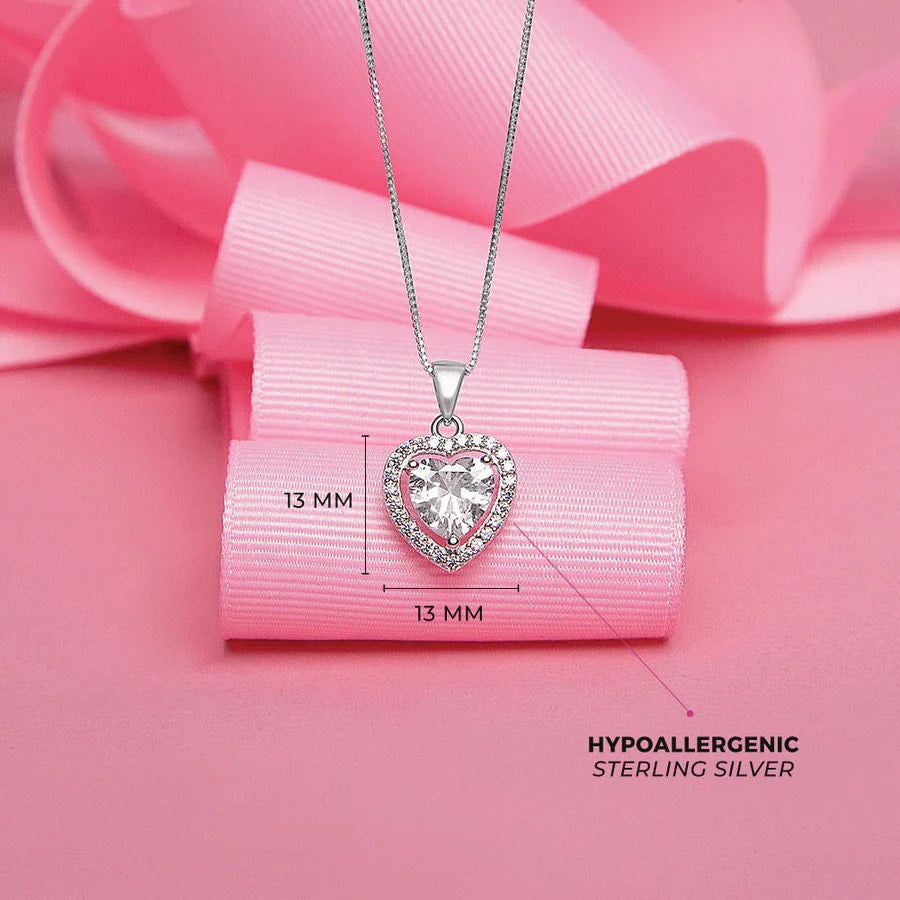 Royal CZ Heart Necklace - Sterling Silver