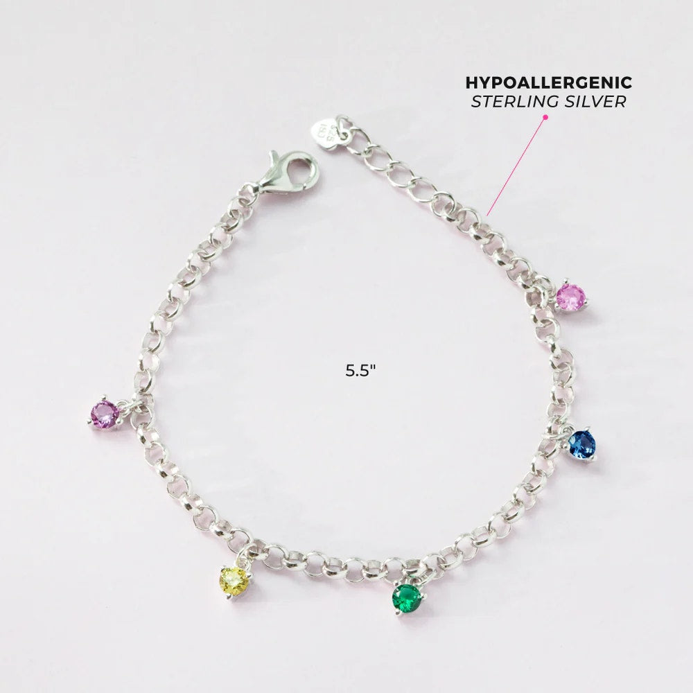 5.5-6.5" Rainbow CZ Gem Charms Kids/Children's/Girl Bracelet