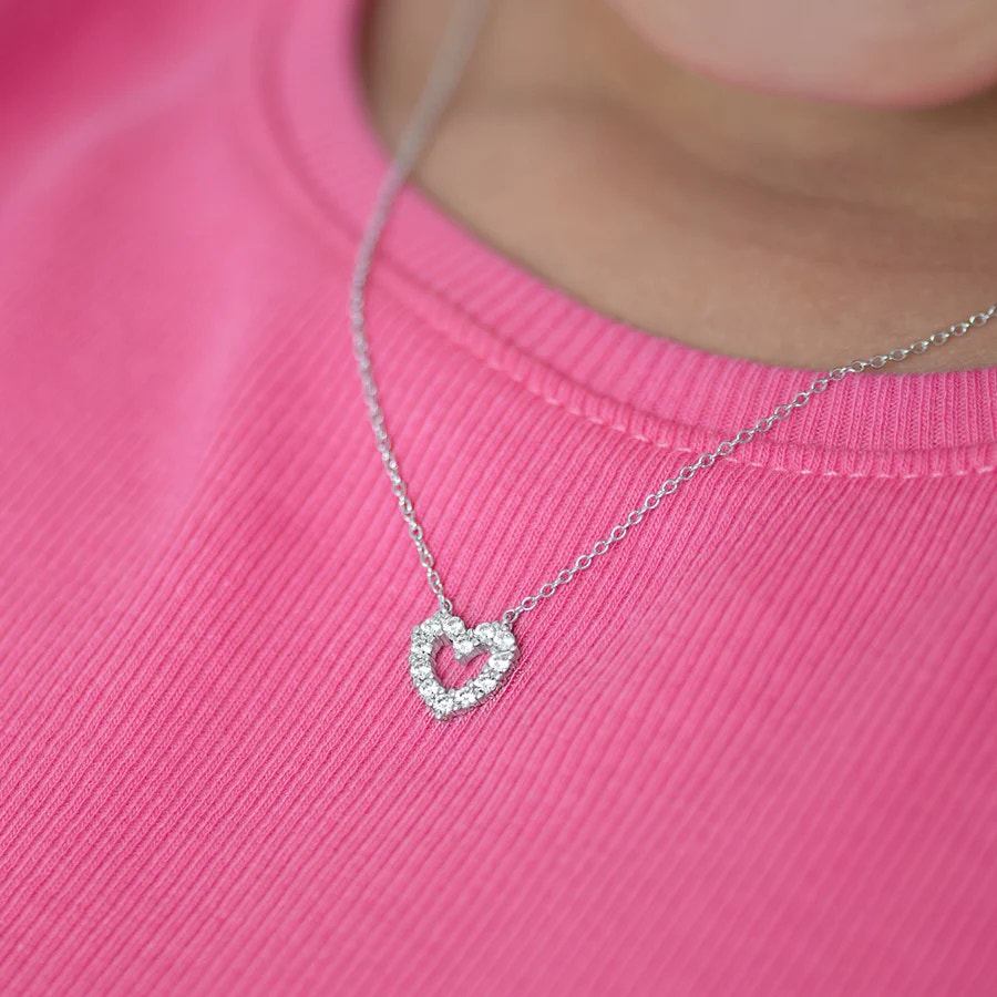 Open CZ Heart Pendant/Necklace - Sterling Silver