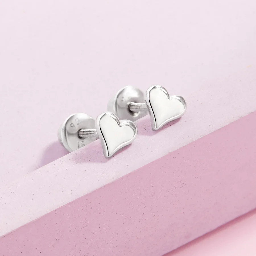 Classic Polished Heart Girl Earrings