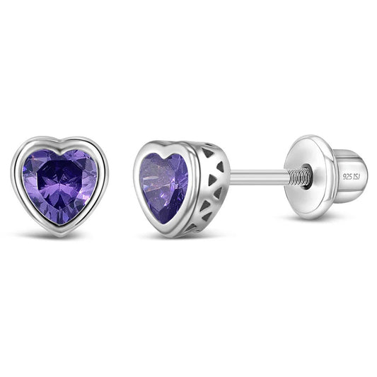 CZ Birthstone Amethyst Aquarius Earrings - Sterling Silver