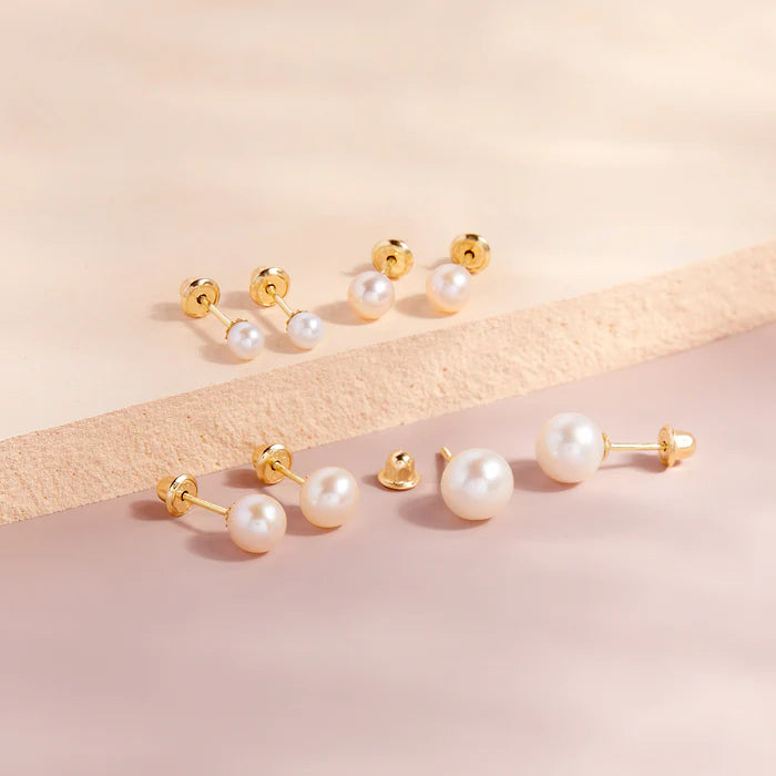 18k Gold Classic Freshwater Cultured Pearl 3-6mm Baby / Toddler / Kids Earrings Safety Screw Back - 5mm