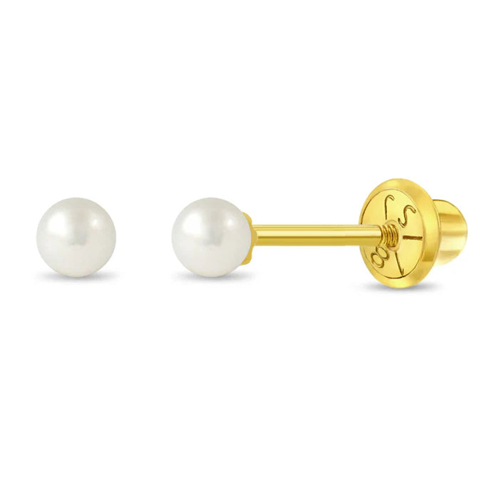 18k Gold Classic Freshwater Cultured Pearl 3-6mm Baby / Toddler / Kids Earrings Safety Screw Back - 5mm